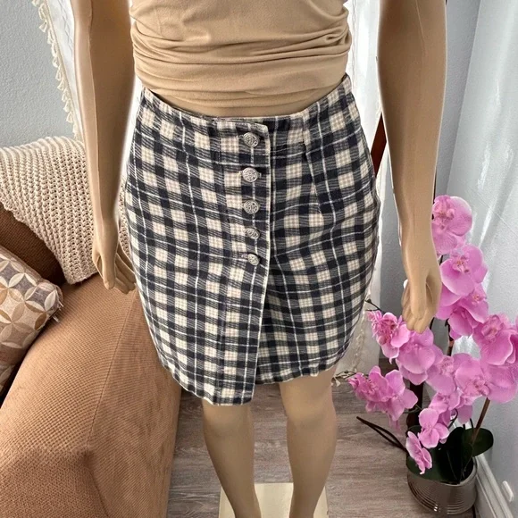 Vintage Niki Lee Gingham Button Wrap Skirt Size 7 Unique Retro